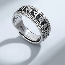 Load image into Gallery viewer, Retro Ancient Silver Plated Buddhist Six Character DAMING Mantra Tibetan Resizable Ring for Men Feng Shui Amulet Protection Ring