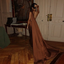 Load image into Gallery viewer, Elegant Satin Ribbons Halter Party Dress Women's Sexy Backless Off Shoulder Sleeveless Robes 2025 Summer New Lady Evening Gowns