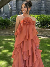 Load image into Gallery viewer, Beach Layer Ruffles Long Dress Women 3d Flower Backless Sleeveless Slim Fit Maxi Dresses Female 2025 Summer Lady Party Robes