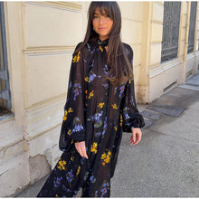 Load image into Gallery viewer, Elegant Printed Boho Long Dresses Women Loose Chic Turtleneck Lantern Sleeve Floral Robes 2025 Spring Summer Lady Vacation Dress