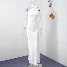 Load image into Gallery viewer, Elegant Satin Ribbons Halter Party Dress Women's Sexy Backless Off Shoulder Sleeveless Robes 2025 Summer New Lady Evening Gowns