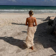 Load image into Gallery viewer, Pleated Crop Tops Long Skirt Suit Women Halter Sleeveless Backless Skirts Set 2024 Summer Ladies Sexy 2 Piece Set Beach Outfit