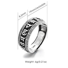 Load image into Gallery viewer, Retro Ancient Silver Plated Buddhist Six Character DAMING Mantra Tibetan Resizable Ring for Men Feng Shui Amulet Protection Ring