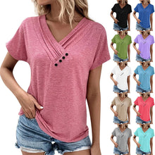 Load image into Gallery viewer, Fashion Women T Shirt Solid Color V Neck Short Sleeve Basic Tops Tee Streetwear Summer Oversized Clothing Female T-Shirts
