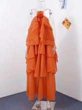 Load image into Gallery viewer, Beach Layer Ruffles Long Dress Women 3d Flower Backless Sleeveless Slim Fit Maxi Dresses Female 2025 Summer Lady Party Robes