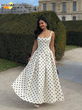 Load image into Gallery viewer, 2025 Polka Dot Maxi Dresses Women Elegant Square Neck Lotus Hem Long Gowns Chic Lady Sleeveless High Waist Cinched Summer Robes