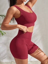 Load image into Gallery viewer, Seamless Ribbed Yoga Sets Workout Sets for Women 2 Pieces Gym Suits Ribbed Crop Tank High Waist Shorts Outfits Fitness Running