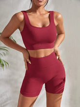 Load image into Gallery viewer, Seamless Ribbed Yoga Sets Workout Sets for Women 2 Pieces Gym Suits Ribbed Crop Tank High Waist Shorts Outfits Fitness Running