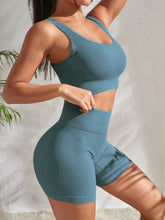 Load image into Gallery viewer, Seamless Ribbed Yoga Sets Workout Sets for Women 2 Pieces Gym Suits Ribbed Crop Tank High Waist Shorts Outfits Fitness Running