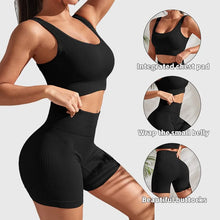 Load image into Gallery viewer, Seamless Ribbed Yoga Sets Workout Sets for Women 2 Pieces Gym Suits Ribbed Crop Tank High Waist Shorts Outfits Fitness Running