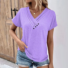 Load image into Gallery viewer, Fashion Women T Shirt Solid Color V Neck Short Sleeve Basic Tops Tee Streetwear Summer Oversized Clothing Female T-Shirts