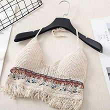 Load image into Gallery viewer, Sexy Boho Beach Holiday Camisole Halter Women Crochet Knit Swimsuit Bra Backless Vest Hollow Tassel Tank Top Women's Crop Tops