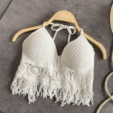 Load image into Gallery viewer, Sexy Boho Beach Holiday Camisole Halter Women Crochet Knit Swimsuit Bra Backless Vest Hollow Tassel Tank Top Women's Crop Tops