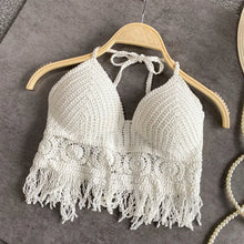 Load image into Gallery viewer, Sexy Boho Beach Holiday Camisole Halter Women Crochet Knit Swimsuit Bra Backless Vest Hollow Tassel Tank Top Women's Crop Tops