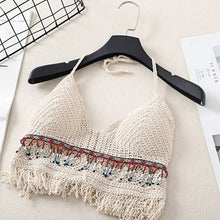 Load image into Gallery viewer, Sexy Boho Beach Holiday Camisole Halter Women Crochet Knit Swimsuit Bra Backless Vest Hollow Tassel Tank Top Women's Crop Tops