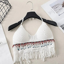 Load image into Gallery viewer, Sexy Boho Beach Holiday Camisole Halter Women Crochet Knit Swimsuit Bra Backless Vest Hollow Tassel Tank Top Women's Crop Tops
