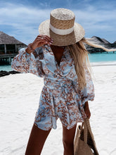 Load image into Gallery viewer, Sexy Deep V Neck Jumpsuit For Women Summer Casual Boho Beach Vacation Outfit Fashion Print Lantern Sleeve Rompers Shorts Women's