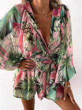 Load image into Gallery viewer, Sexy Deep V Neck Jumpsuit For Women Summer Casual Boho Beach Vacation Outfit Fashion Print Lantern Sleeve Rompers Shorts Women's