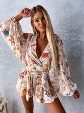 Load image into Gallery viewer, Sexy Deep V Neck Jumpsuit For Women Summer Casual Boho Beach Vacation Outfit Fashion Print Lantern Sleeve Rompers Shorts Women's