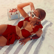 Load image into Gallery viewer, Two-Pieces Women Floral 2025 Push-Up Padded Bra Ruffles Bandage Bikini Set Swimsuit Swimwear Bathing Suit Beachwear Biquini