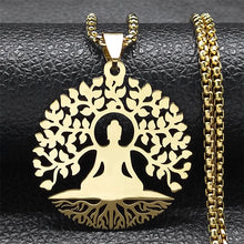 Load image into Gallery viewer, Buddhism Meditation Buddha Yoga Pendant Necklace Stainless Steel Tree of Life Buddhist Chakras Reiki Chain  Jewelry collar