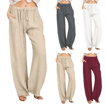 Load image into Gallery viewer, Summer Cotton Linen Wide Leg Pants for Women Pants Full Length Casual Pants Female Solid Loose High Waist Straight Trousers