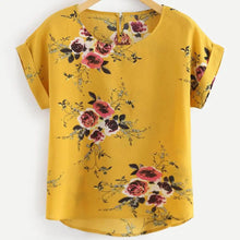 Load image into Gallery viewer, Summer Fashion Floral Print Blouse Pullover Ladies O-Neck Tee Tops Female Women's Short Sleeve Shirt Blusas Femininas Clothing