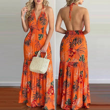Load image into Gallery viewer, Summer Long Dress Bohemia Floral Casual Dresses Sexy Backless Halter Strapless 2023 Beach Sundress Vacation Clothes For Women