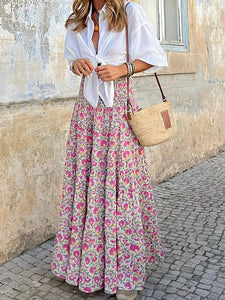 Summer Long Skirts Women Boho Print Skirt Female Floral Beach Maxi Skirts Ladies Vintage Loose Elastic Waist Holiday Skirt