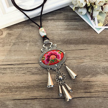 Load image into Gallery viewer, Retro Fashion Ethnic Embroidery Flower Necklace Tassel Pendant Sweater Chain