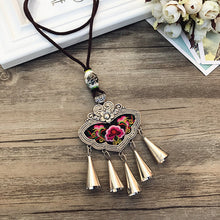 Load image into Gallery viewer, Retro Fashion Ethnic Embroidery Flower Necklace Tassel Pendant Sweater Chain