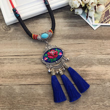 Load image into Gallery viewer, Retro Fashion Ethnic Embroidery Flower Necklace Tassel Pendant Sweater Chain
