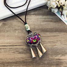 Load image into Gallery viewer, Retro Fashion Ethnic Embroidery Flower Necklace Tassel Pendant Sweater Chain