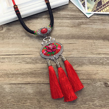 Load image into Gallery viewer, Retro Fashion Ethnic Embroidery Flower Necklace Tassel Pendant Sweater Chain