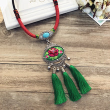Load image into Gallery viewer, Retro Fashion Ethnic Embroidery Flower Necklace Tassel Pendant Sweater Chain
