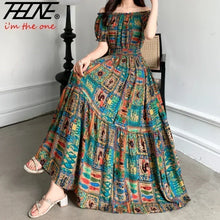 Load image into Gallery viewer, THHONE Vestidos Robe Maxi Long Dress Women Summer Indian Clothes Bohemian Cotton Linen Floral Short Sleeve Korean Style Casual
