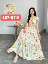 Load image into Gallery viewer, THHONE Vestidos Robe Maxi Long Dress Women Summer Indian Clothes Bohemian Cotton Linen Floral Short Sleeve Korean Style Casual