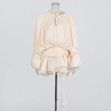 Load image into Gallery viewer, TWOTWINSTYLE Solid Patchwork Lace Up Blouse Mini Dresses For Women V Neck Long Sleeve Sweet Style Dress Female Clothing Fashion