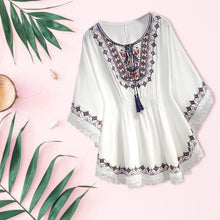 Load image into Gallery viewer, Vintage Embroidered Top Women'S Tops Bohemian Style T Shirt Showing Thin Mid Length Loose Chic Top Youthful Woman Clothes