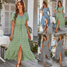 Load image into Gallery viewer, Vintage Floral Dresses for Women Elegant Loose New Slit Dress Summer Beach Holiday Leisure Long Dresses High Waist Print Vestido