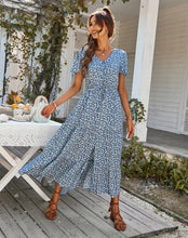 Load image into Gallery viewer, Vintage Floral Dresses for Women Elegant Loose New Slit Dress Summer Beach Holiday Leisure Long Dresses High Waist Print Vestido