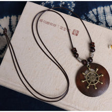 Load image into Gallery viewer, Vintage Wooden Owl Leaf Pendant Necklaces Boho Ethnic Style Metal Hollow leaves Necklaces Long Wax Rope Chain For Women Gifts