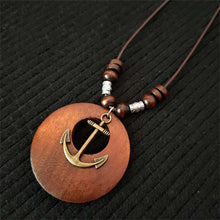 Load image into Gallery viewer, Vintage Wooden Owl Leaf Pendant Necklaces Boho Ethnic Style Metal Hollow leaves Necklaces Long Wax Rope Chain For Women Gifts