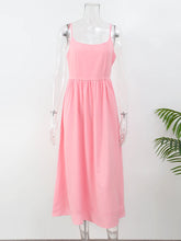 Load image into Gallery viewer, Women Elegant Solid Spaghetti Strap Midi Dress Fashion U-neck Sleeveless Backless Pocket Dresses Summer Lady Party A-line Robes