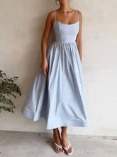 Load image into Gallery viewer, Women Elegant Solid Spaghetti Strap Midi Dress Fashion U-neck Sleeveless Backless Pocket Dresses Summer Lady Party A-line Robes