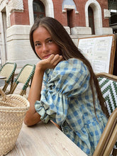 Load image into Gallery viewer, Women's Shirt Plaid Bow Lace Up Fashion Loose O-neck Puff Short Sleeve Female Blouses 2024 Spring Summer Casual Hollow Out Tops