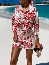 Load image into Gallery viewer, Women's Shirt Sets Fashion Printed Summer Long Sleeve Shirt + Shorts 2 Pieces Set 2023 Lady Vintage Holiday Beach Casual Outfits