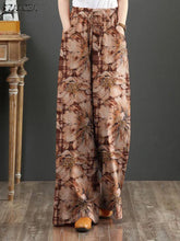 Load image into Gallery viewer, Bohemian Floral Printed Pants Autumn Fashion Wide Leg Pant Woman Casual Cotton Long Trousers Vintage Elastic Palazzo 2023
