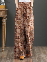 Load image into Gallery viewer, Bohemian Floral Printed Pants Autumn Fashion Wide Leg Pant Woman Casual Cotton Long Trousers Vintage Elastic Palazzo 2023