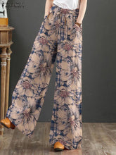 Load image into Gallery viewer, Bohemian Floral Printed Pants Autumn Fashion Wide Leg Pant Woman Casual Cotton Long Trousers Vintage Elastic Palazzo 2023
